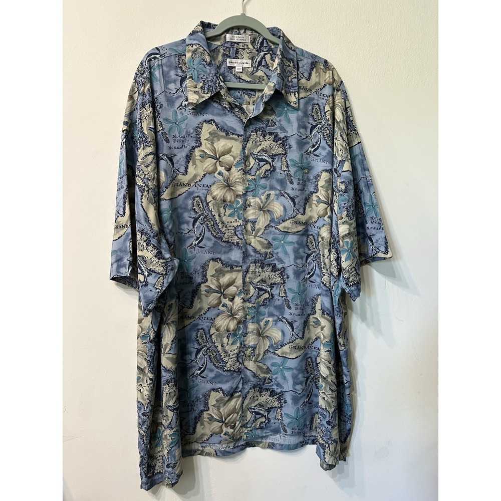 Pierre Cardin 3xlt Rayon Shirt Vintage Grand Ocean Nautical Map Whale Tropical